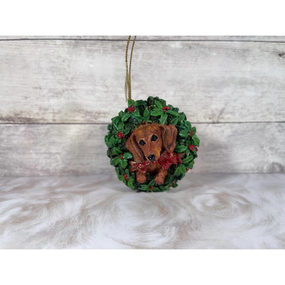 Danbury Mint Delightful Dachshunds All Decked Out Ornament | 1990s Resin Dog - Picture 1 of 4